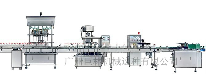 直列式裝機、自動鎖蓋機、鋁箔封口、糨糊貼標灌裝線 